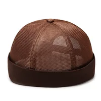 Brand Men's Brimless Docker Hat Summer Breathable Mesh Net Beanie Cap Rolled Cuff Harbour Hats Sailor Fisherman Landlord Hat 6