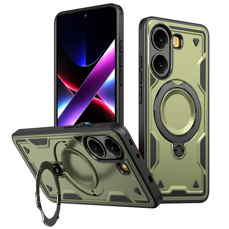 Military Drop-Proof Hard Case with 360° Adjustable Ring Stand and TPU Protection