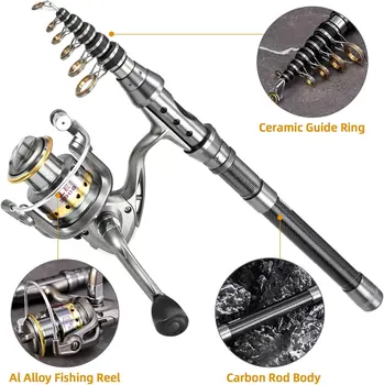 Fishing Pole Combo Set 1.5/1.8/2.1/2.4m Rod Reel Telescopic Fishing Rod Carbon Fiber Spinning Reels Fishing Set with 3