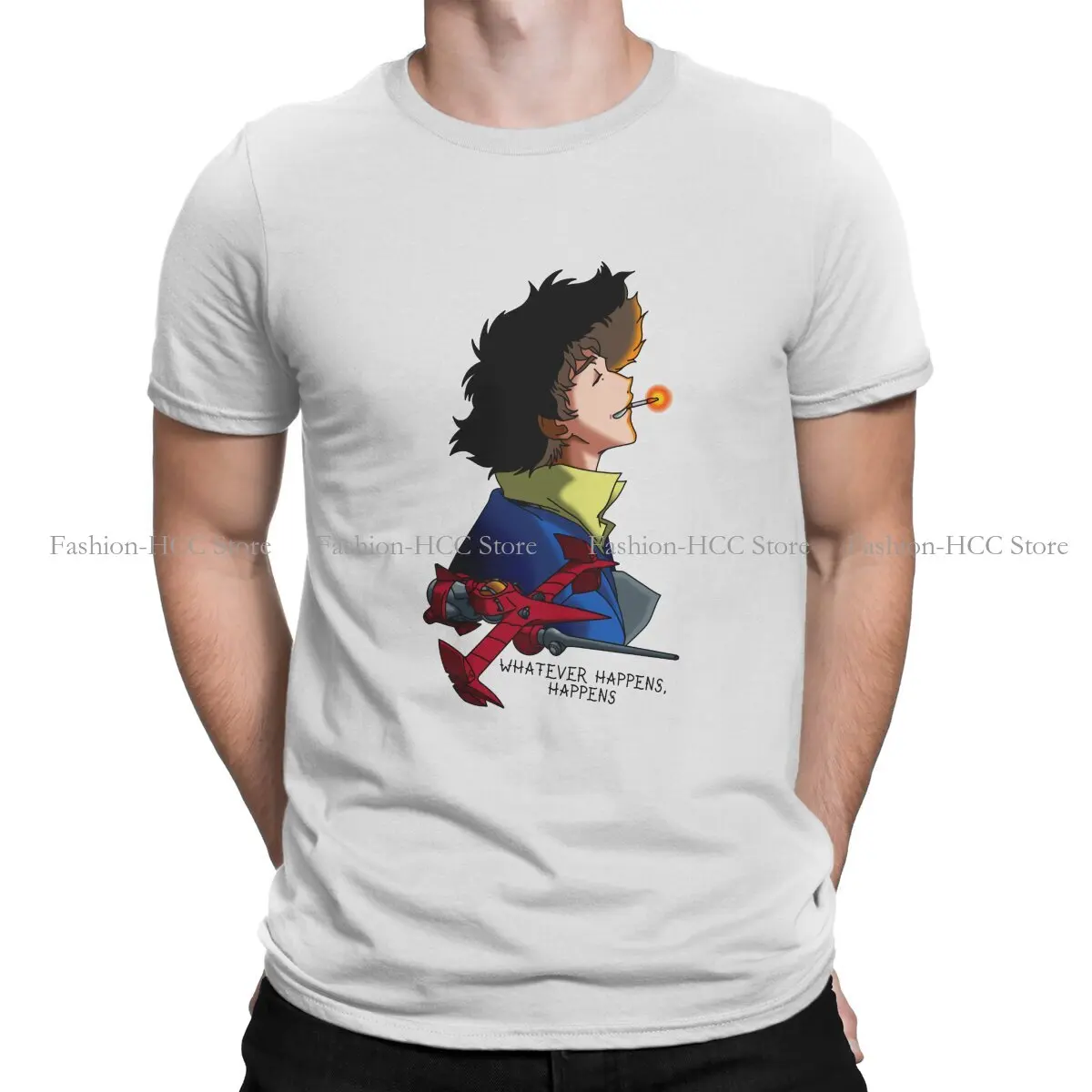 

Cowboy Bebop Spike TShirt for Men Whatever Happens Basic Casual Sweatshirts Polyester T Shirt High Quality Trendy Fluffy