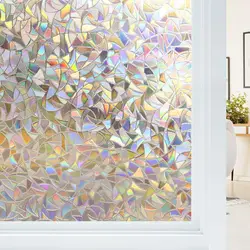 Rainbow 3D Decorative Privacy Window Film - Stained Glass Static Cling Sticker - 45x500cm (3DLP)