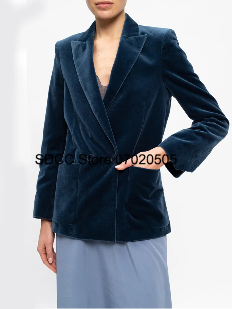 

Blazer Women Double Breasted Lapel Collar Tuxedo Wedding Party Custom Slim Fit Velvet Lady Jacket Haut Femme