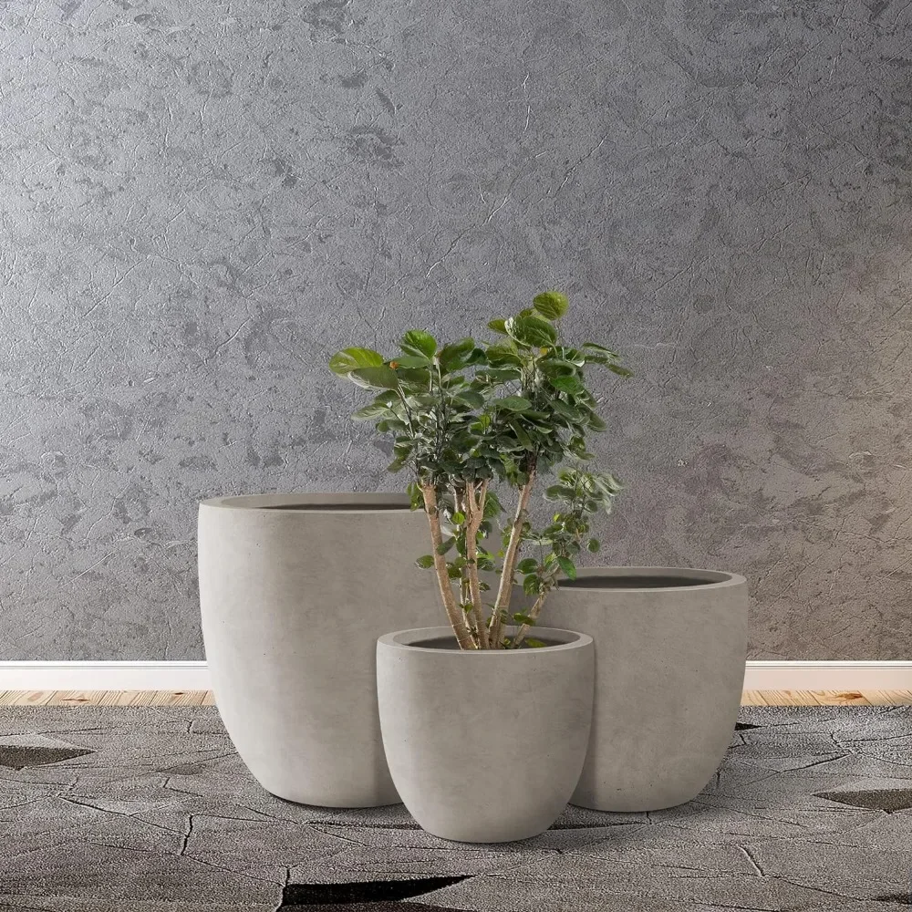 

Flower Pot 9.8"12.6"15.7"Dia Round Concrete Planter Set of 3,Large Cylindrical Plant Pot with Drainage Hole,Concrete Plant Pots