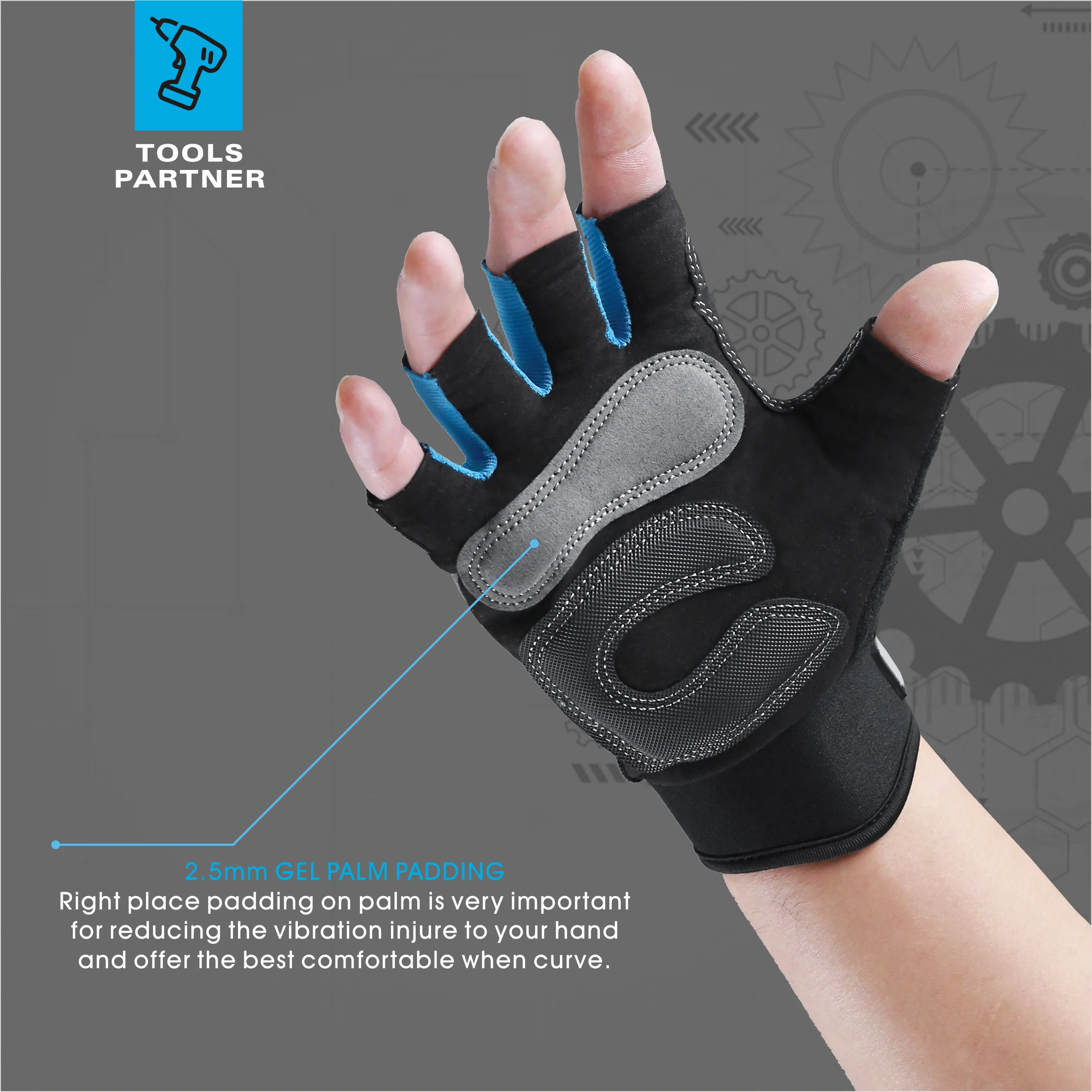 Work gloves Fingerless Mechanic Gloves Shock-Grip Anti-Collision For Men Women work gloves