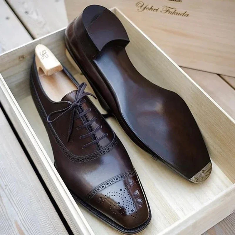 

Туфли мужские кожаные блочные, классические, на шнуровке, круглый носок, деловые, черные, коричневые, размеры 38-48