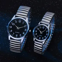 1/2PCS Fashion Couple Watches Simple Arabic Dial Men Quartz Watch Elastic Band Women Wristwatches 3