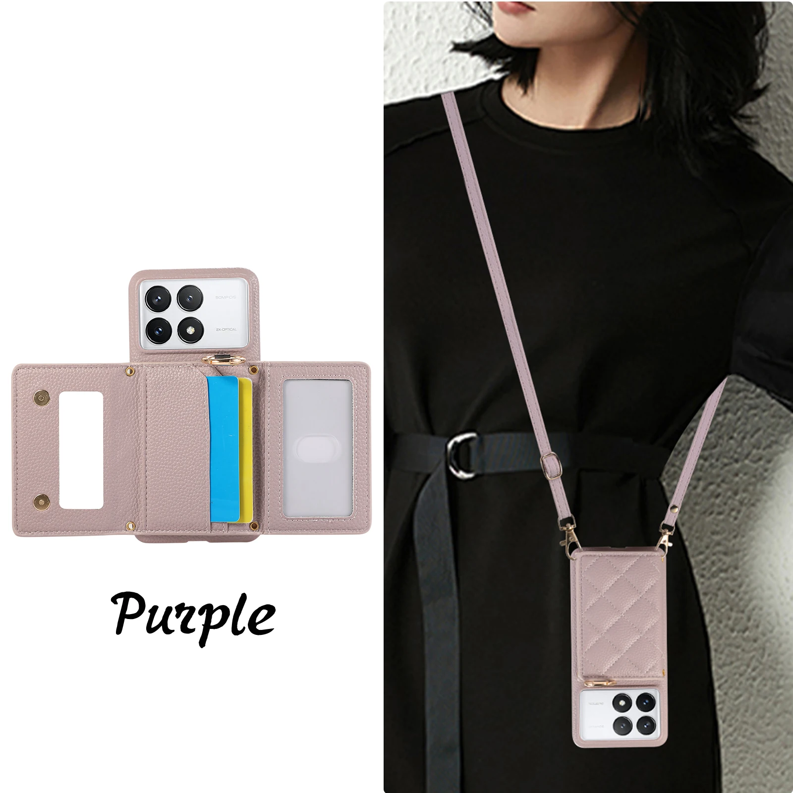 Étui portefeuille en cuir avec porte-cartes et anneau pour Xiaomi Redmi Note 13 Pro Plus 12 13C 13T POCO X6 NEO Triple Fold Cover_voghion.com