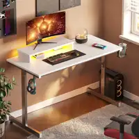 42 inch LED Gaming Desk with Monitor Stand PC Computer Gamer Home Office Table in White 2