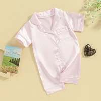 Pudcoco Newborn Baby Boy Girls Satin Silk Pajamas Rompers Button Down Short Sleeve Solid Pjs Jumpsuit Infant  Sleepwears 0-24M 3