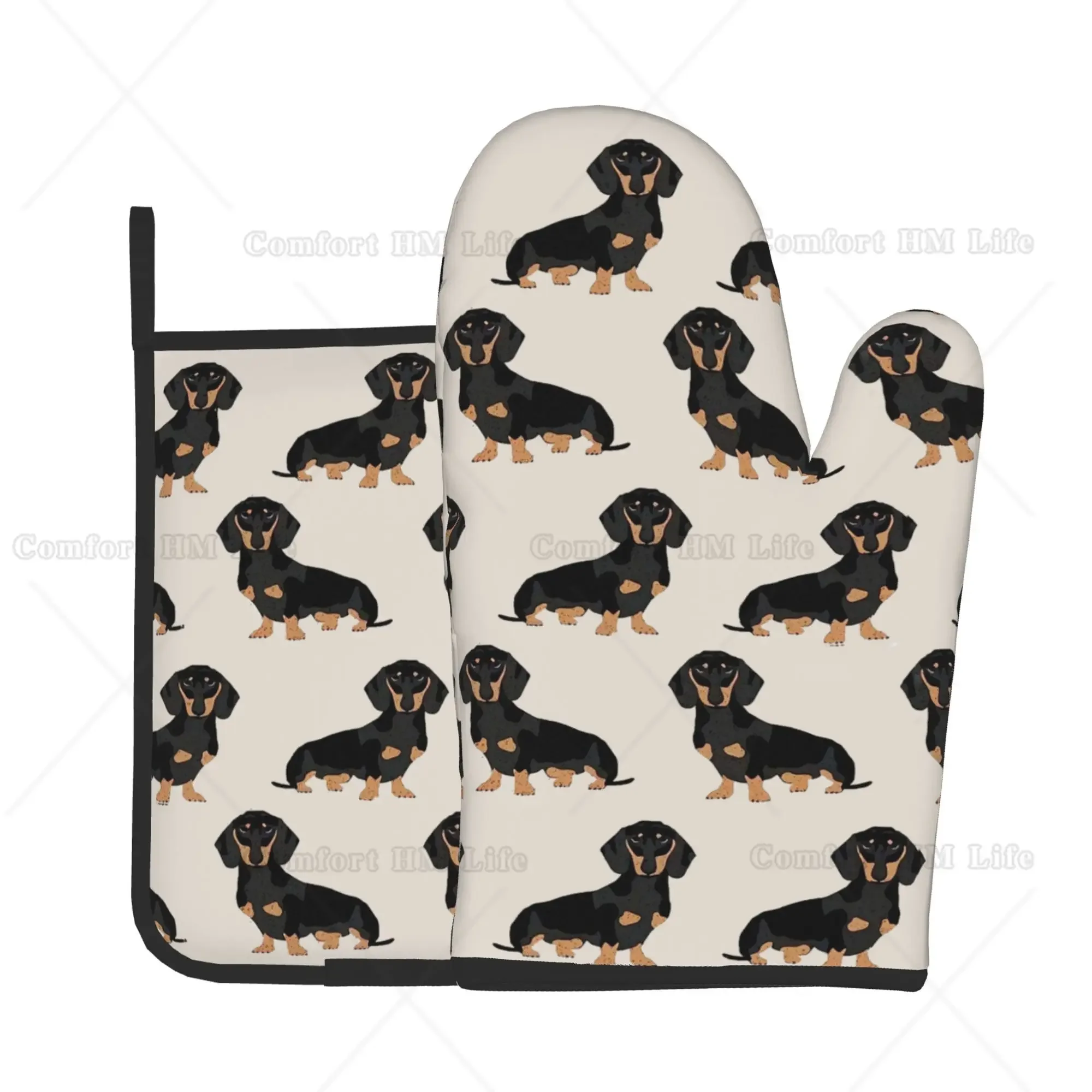 Dachshund Pet Dogs Heat Resistant Hot Oven Mitts & Pot Holders Set of 2 for Kitchen Oven Gloves for BBQ Cooking Baking Grilling silicone oven mitts kitchen gloves silicone oven gloves cotton pot holders