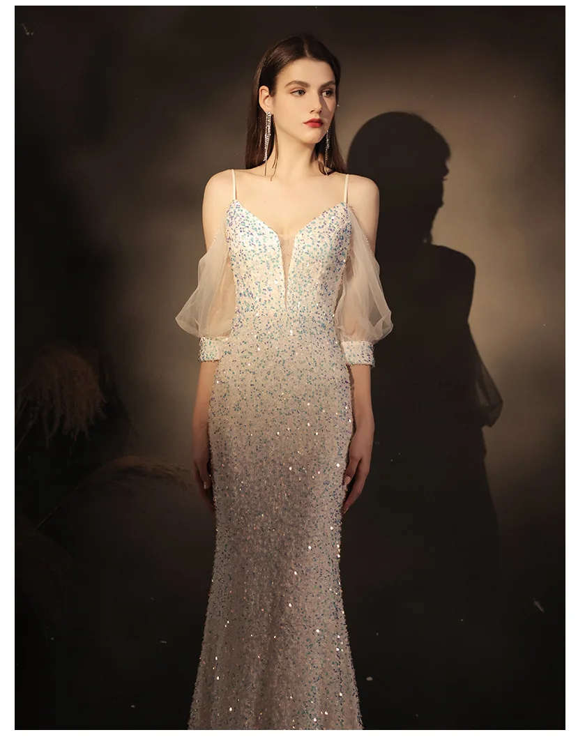 

New sequin dress long slim fishtail skirt wedding toast dress banquet host evening dress for women Formal dress women elegant