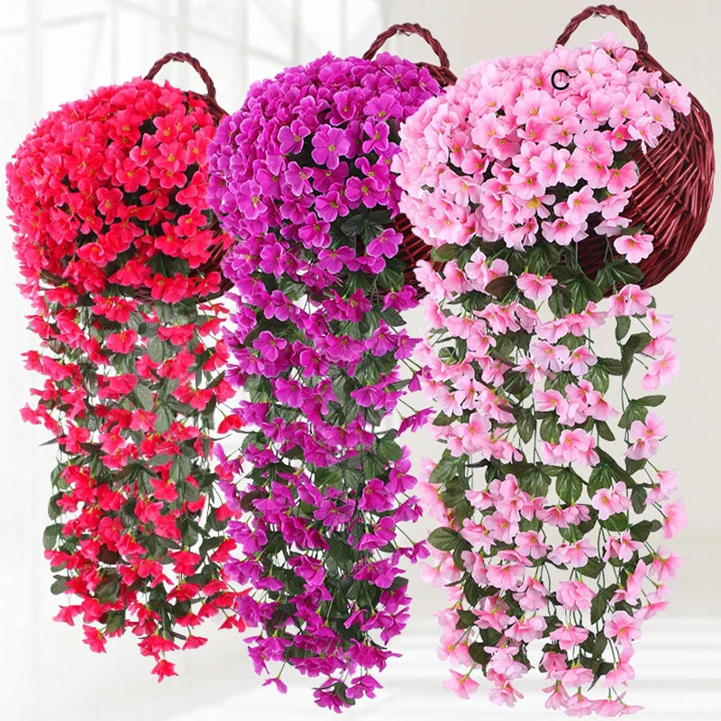 Viola artificiale Fiori appesi Decorazione da parete 80/90 cm Vi di fiori di seta per la casa Giardino Decorazione di nozze Piante Fiore Rattan  15