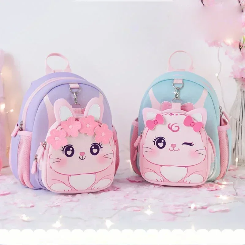 Bowknot Cat School Bags for Girls Kawaii Backpack for Kindergarten Kids Boys Children Green Purple Rabbit Bag Mochilas Escolares 5