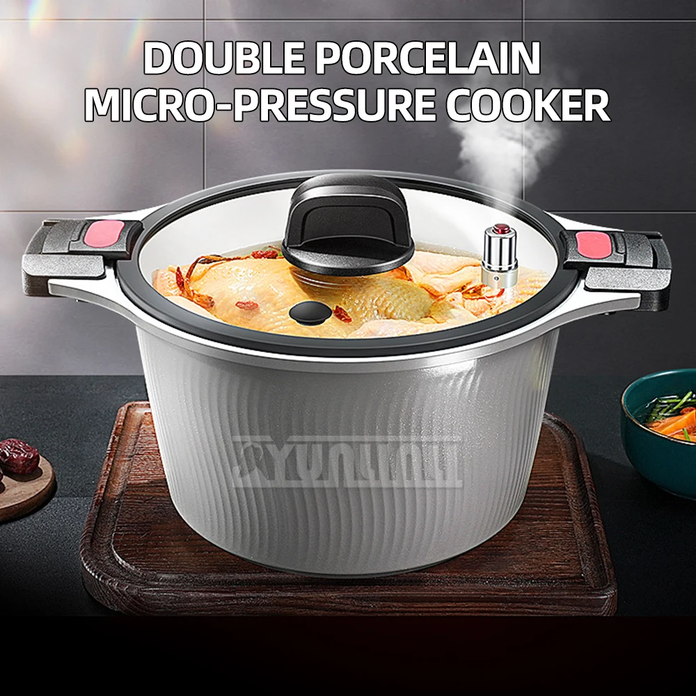 Multifunctional Double Ear Stewing Boiling Pot Kitchen Cookware 7L Non-stick Enamel Micro Pressure Cooker