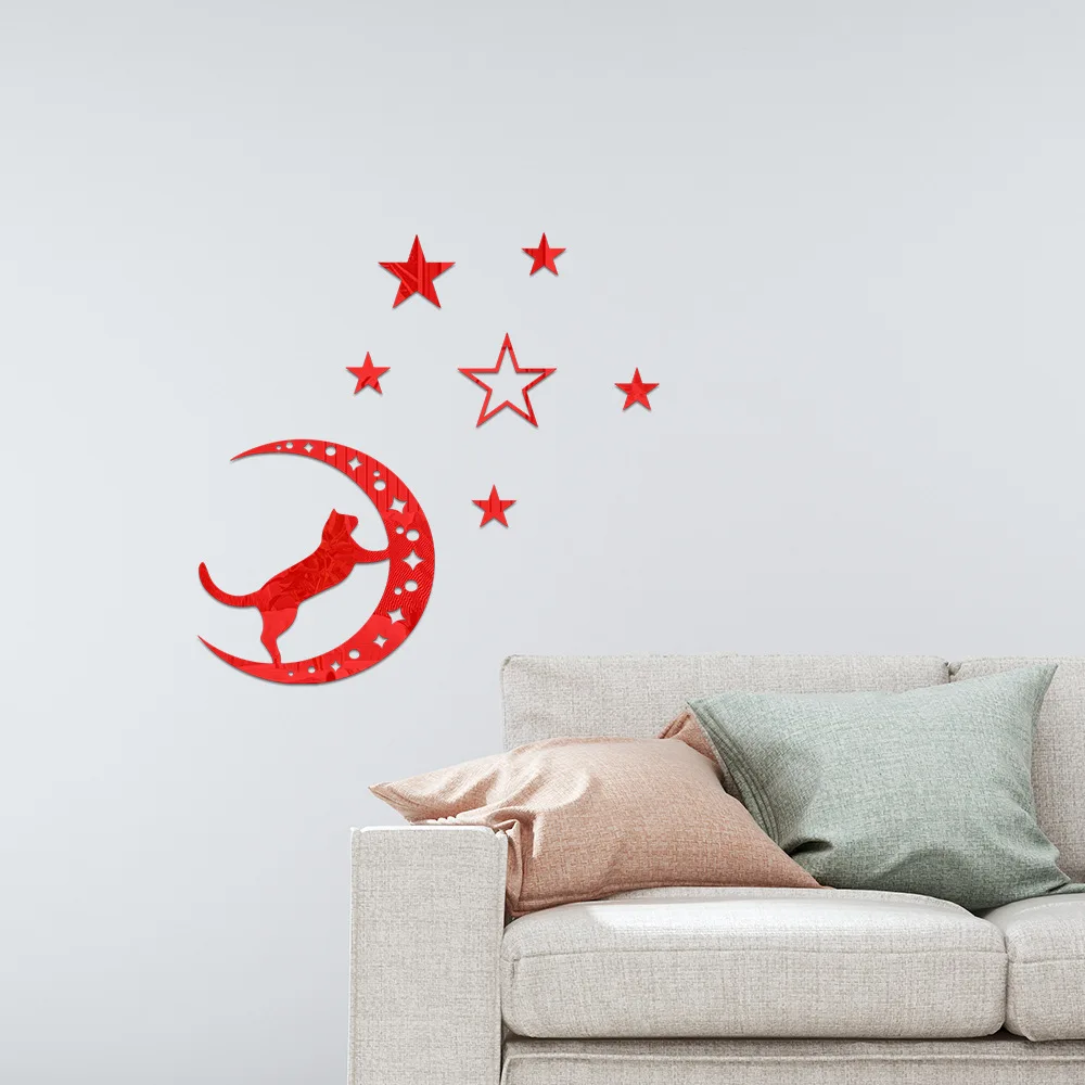 Cat moon stars acrylic self-adhesive wall paste for sofa background bedroom bed home room decoration