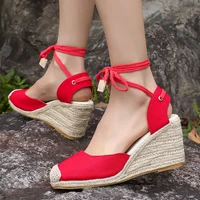 Espadrilles sandales compensées pour femmes été 2025 bout fermé bride à la cheville sandales Slingback femme confort à lacets sandales décontractées 6