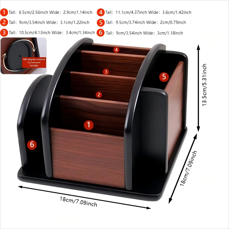 Wooden Multifunctional Storage Box Desk Desktop Pen Holder Business Card Storage Ornaments Can Be Rotated