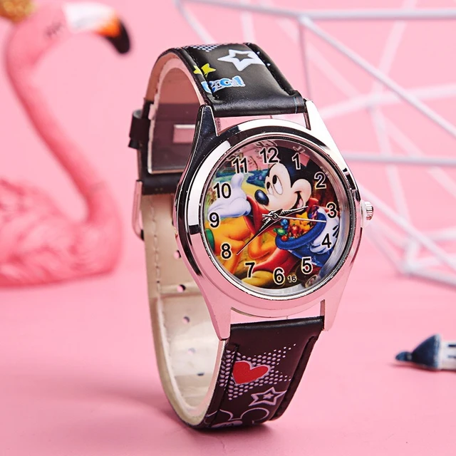 Reloj de estilo aleatorio para niños, pulsera de cuarzo con caja de Disney,  Mickey, figura de