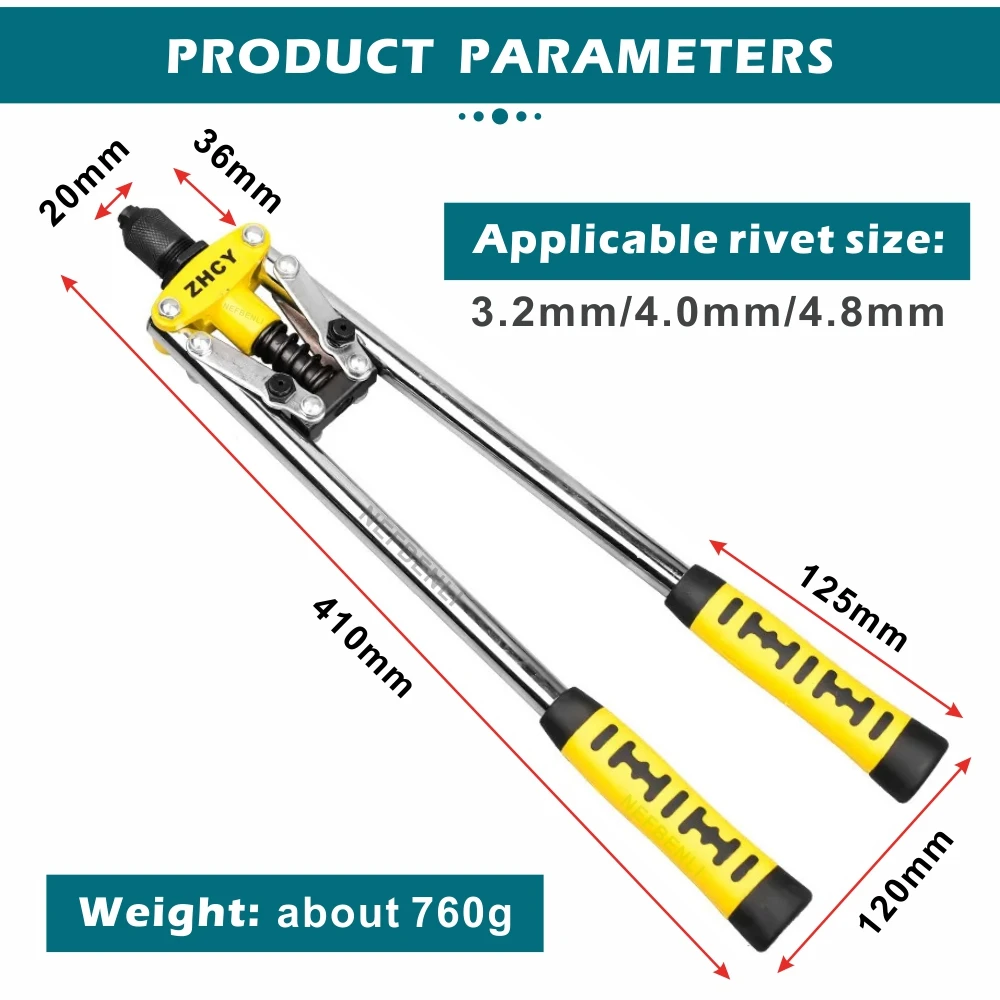 Rivet Gun Household Manual Riveter Double DIY Tool Professional Grade Double-Handle Labor-Saving Pull Blind Rivet Gun