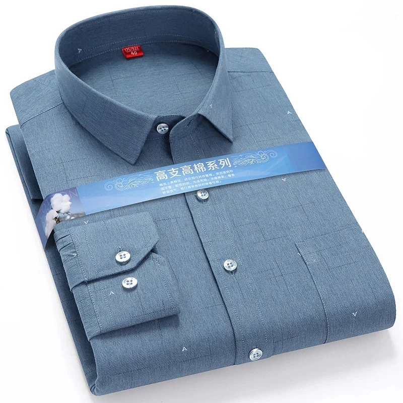 Cotton Oxford Long Sleeve Shirt For Men Buttons Plaid Striped Pocket Mens Shirts Print Jacquard Casual Versatile Shirts