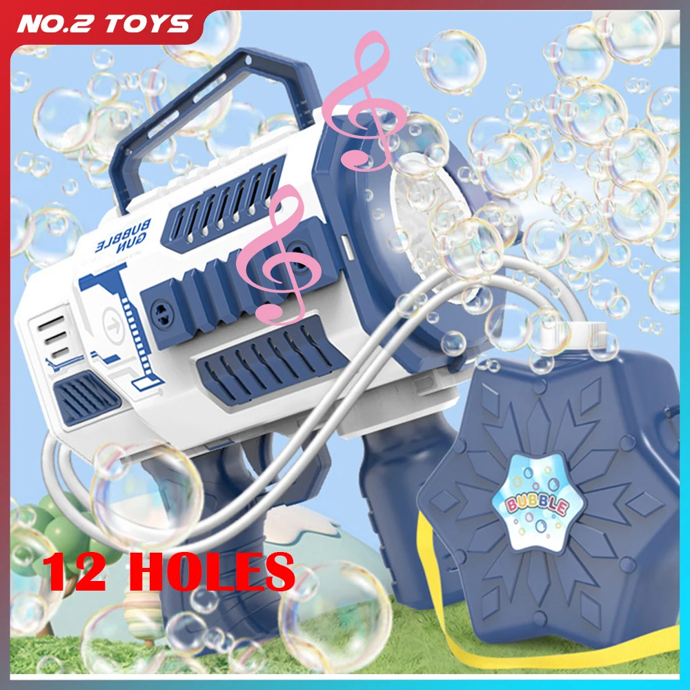 12 Holes Bubbles Gun Backpack Electric Bubble Machine Music Light Soap