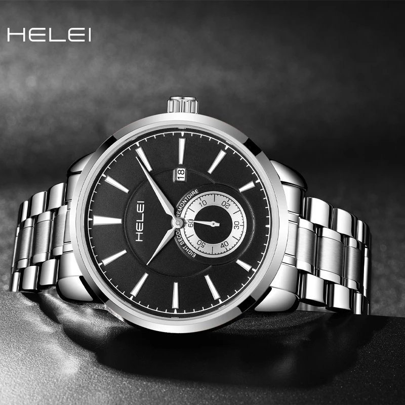 HELEI2024 Original Luxury Brand Men's Watch Waterproof Stainless Steel Classic Business Quartz Wristwatch Gift For Men