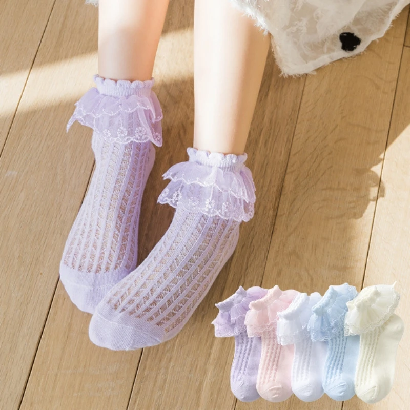

Lace Ruffle Baby Breathable Mesh Socks School Cotton Children Kids Princess Sock Girl Toddler Beautiful Dance Short Socks