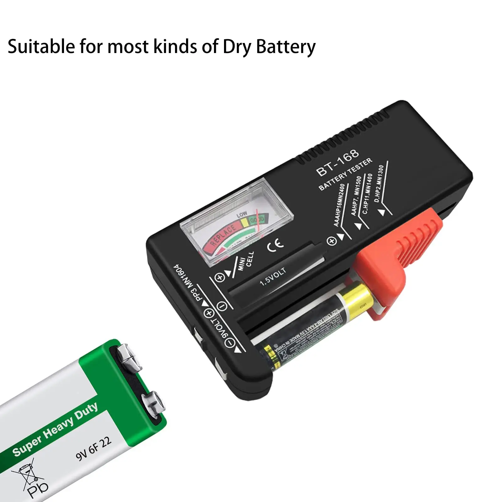 1pc Portable Battery Tester with Colour Coded Meter for AA/AAA/C/D/9V/1.5V Batteries &ndash; Universal Button Cell Volt Checker BT-168