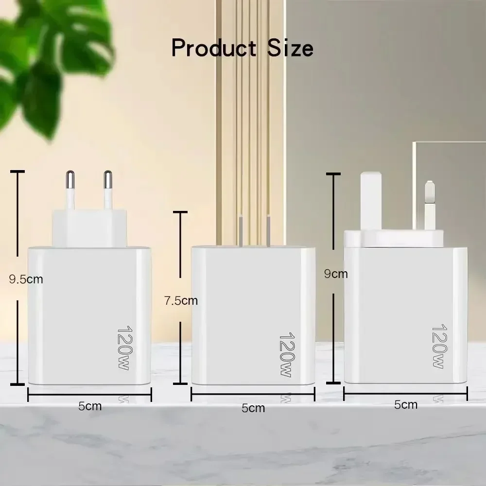 2/3Pcs 120W Multi Ports USB PD Charger Power Adapter Fast Charging Wall Adapter USB C Charger Type C Quick Charge EU/US/UK Plug