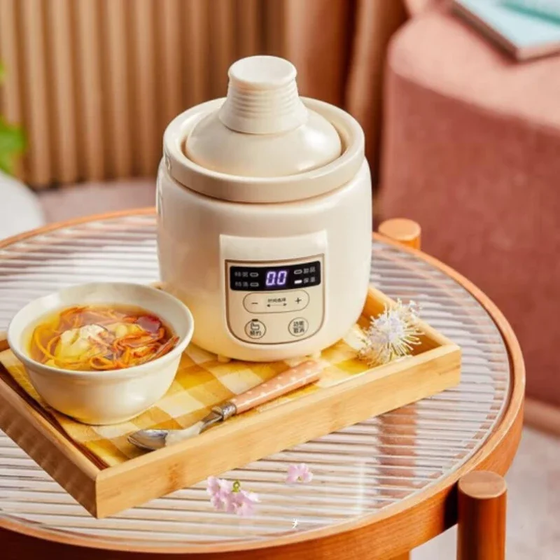 220V 0.5L Slow Cooker Baby Supplementary Food Maker 220V Mini Bird's Nest Crock Pot White Porcelain 9.5h Reservation Keep Warm