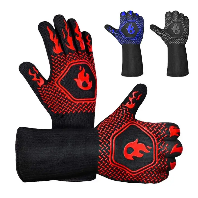 

BBQ Grill Gloves Non-Slip Silicone Oven Mitt Pot Holders Sets Heat Resistant Silicone Cooking Gloves Meat Handling Grippy Mitten