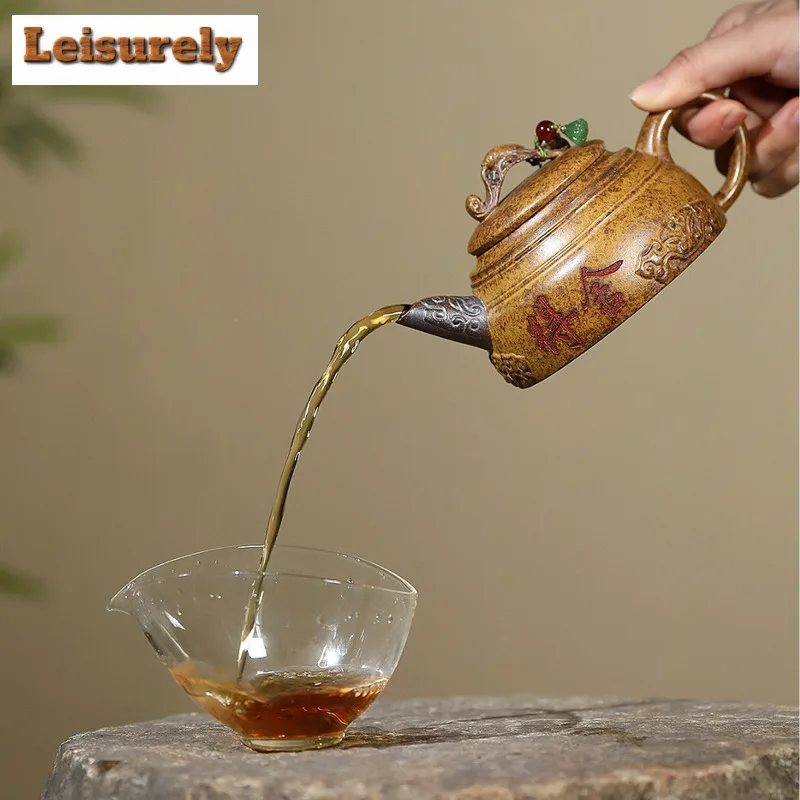 280ml Yixing Purple Clay Teapot Handmade Ji Quan Pot Raw Ore The Keel Gold Sand Mud Tea Brewing Kettle With Infuser Zisha Teaset