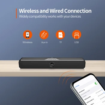 DOSS Computer Speaker Bluetooth Sound Bar 16W Stereo Bass Sound Music Box 20 Hours Playtime SoundBar for Laptop PC Smart Phone 6