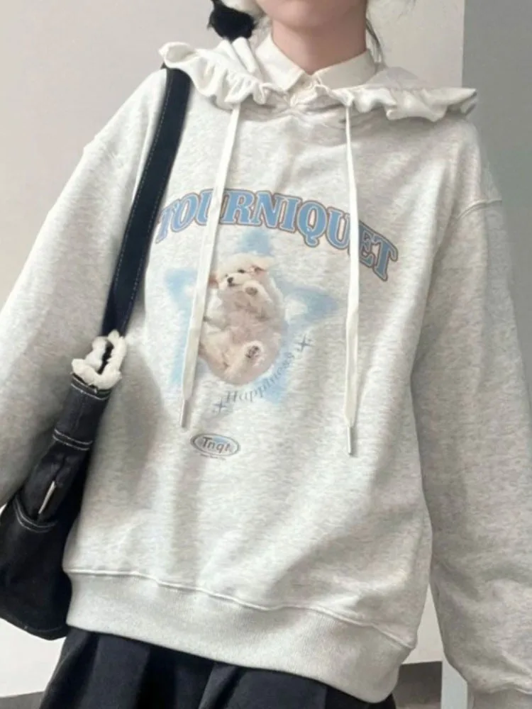 

Модные эстетичные пуловеры с капюшоном Y2k, винтажные универсальные свитшоты с надписью, корейские женские свободные худи в стиле Харадзюку для студентов