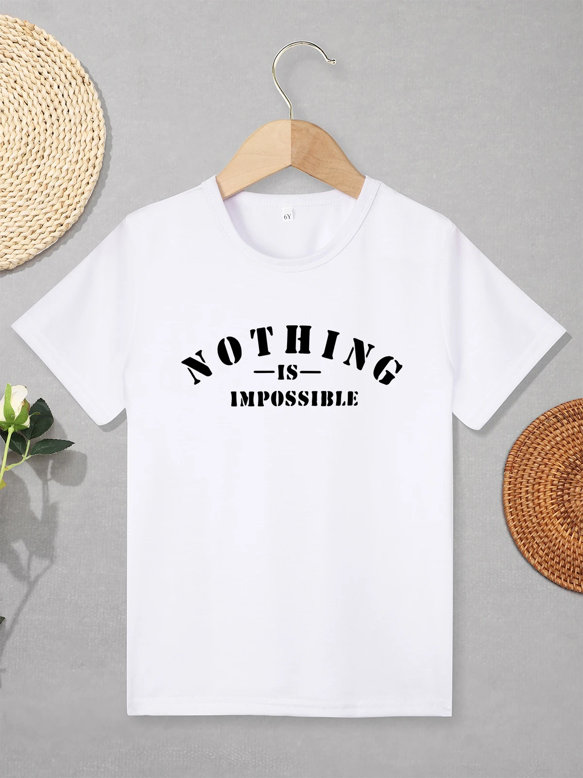 

“Nothing is Impossible” T-shirts European Style Simple Casual Children's Clothing Inspirational Text Aesthetic Harajuku Kids Tee