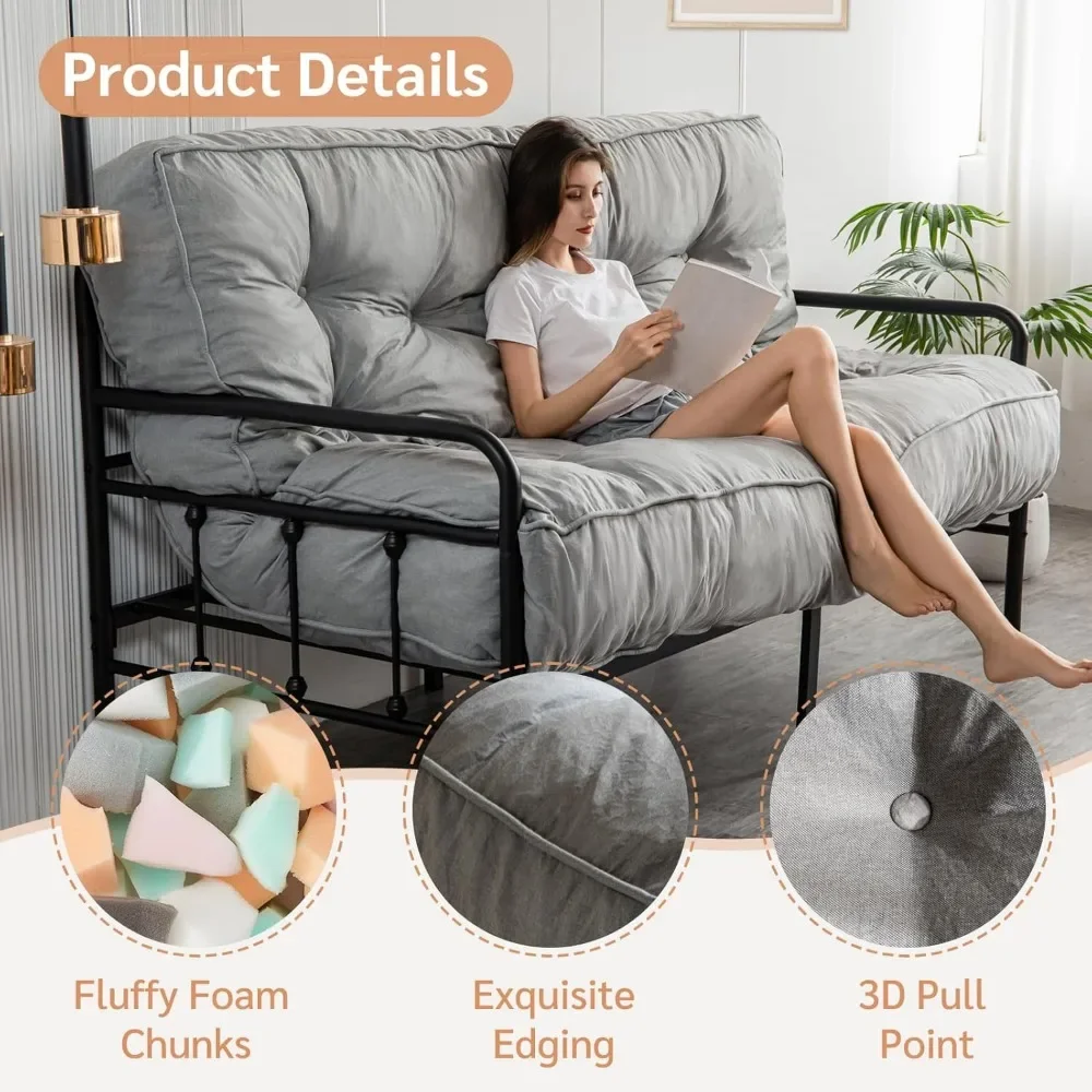 8 Inche Futon Mattress Queen Size,Thick Futons Sofa Couch Bed,Floor Mattress for Adults,Shredded Foam Filling Frame Not Included 5