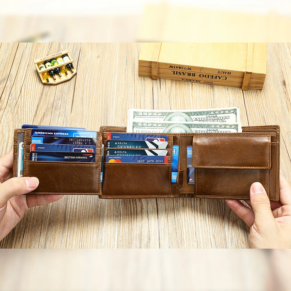 WESTAL Handmade Cowhide Leather Men's Anti-Theft Wallet with Large Capacity