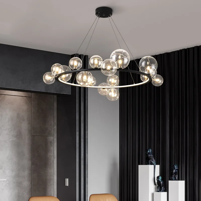 

Nordic Clear Glass LED Chandelier Hall Parlor Lighting Fixtures Restaurant Bedroom Modern Hanglamp Cord Adjustable G9 Loft Deco