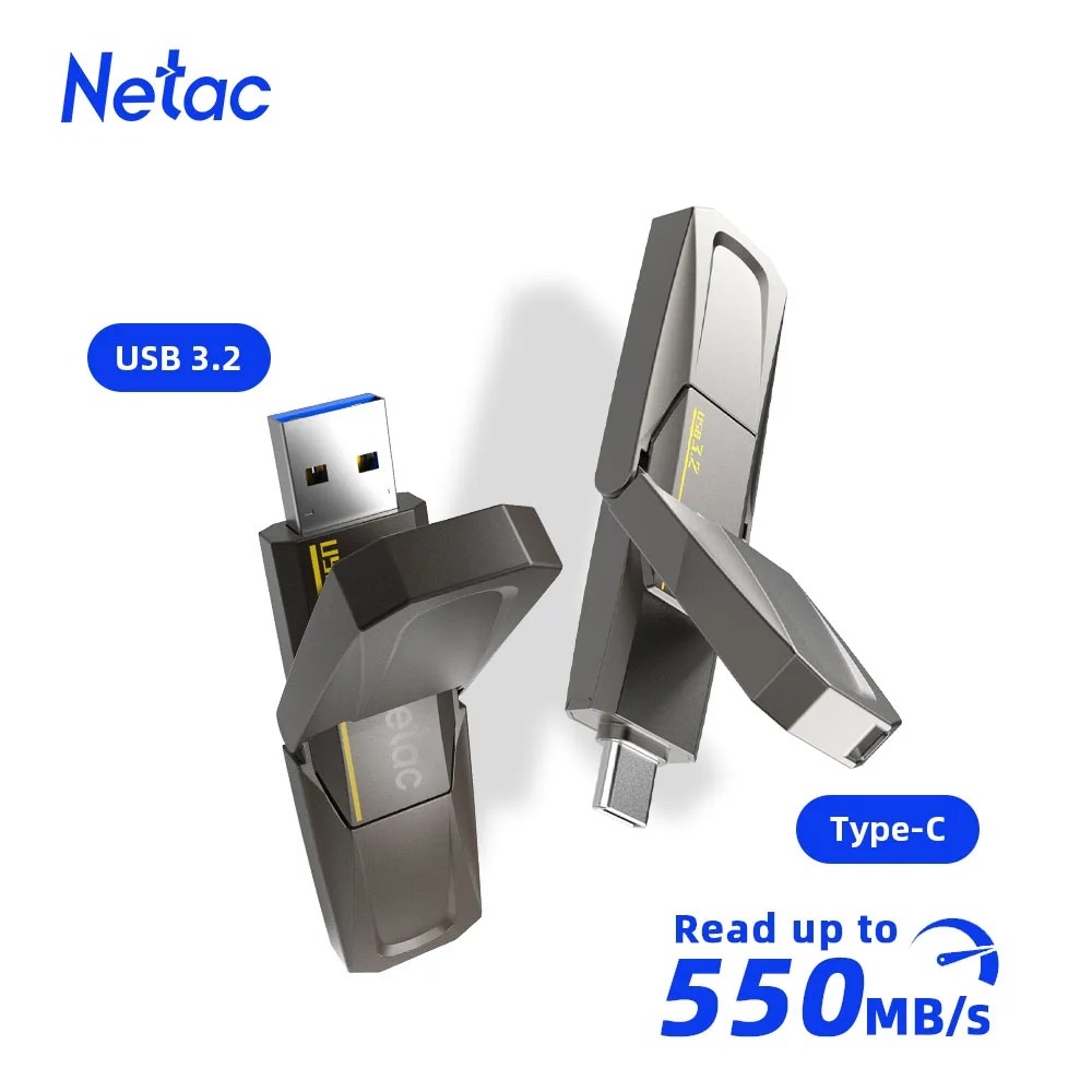 usb flash drive flash drive Netac Us5 550mb/s Usb 3.2 Gen2 Daul Interface Flash Drive 128gb 256gb 512gb 1tb Solid State Usb Disk