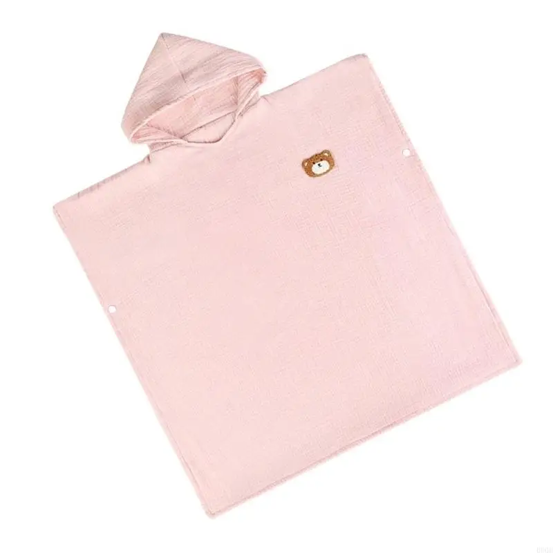 090B Warm Hooded Toddler Poncho Towel 4 Layer Cotton Towel Large for Bath & Sunshade