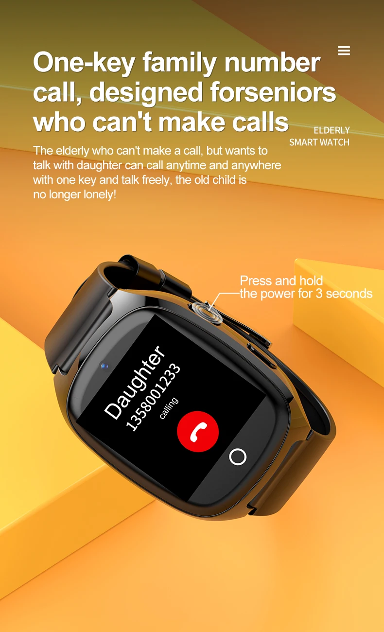 4G Elderly Tracker Smartwatches Body Temperature Heart Rate Blood Pressure GPS Location Tracking Phone Watch for Old People D300