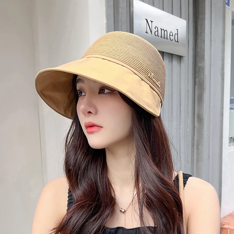 

Summer Women's Straw Sun Hat For Women Girl Wide Brim Anti-Uv Protection Beach Hat Travel Outdoor Cap Female