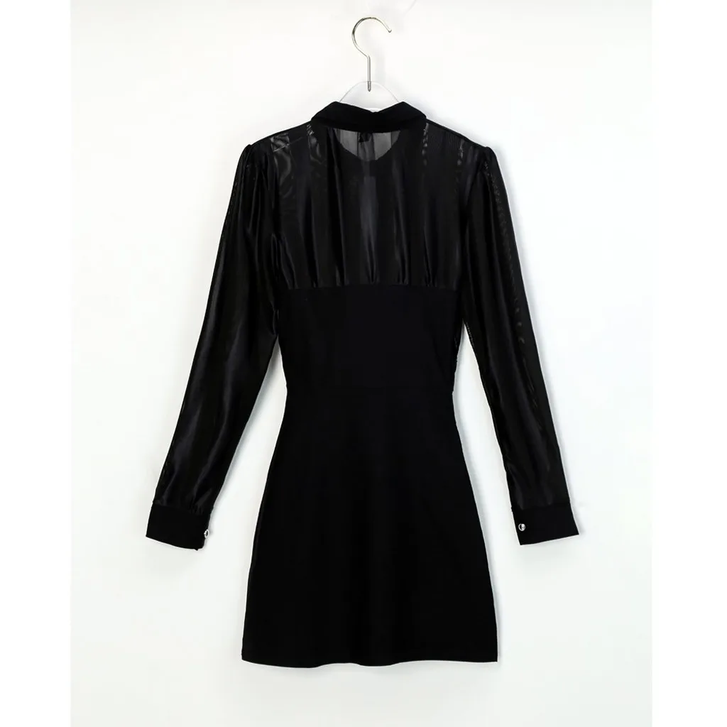 Women Long Sleeve Sheer Mesh Patchwork Bodycon Dresses Casual Work Dress Skiny Sequined Slim Fit Evening Party Dress Vestidos - Image 5