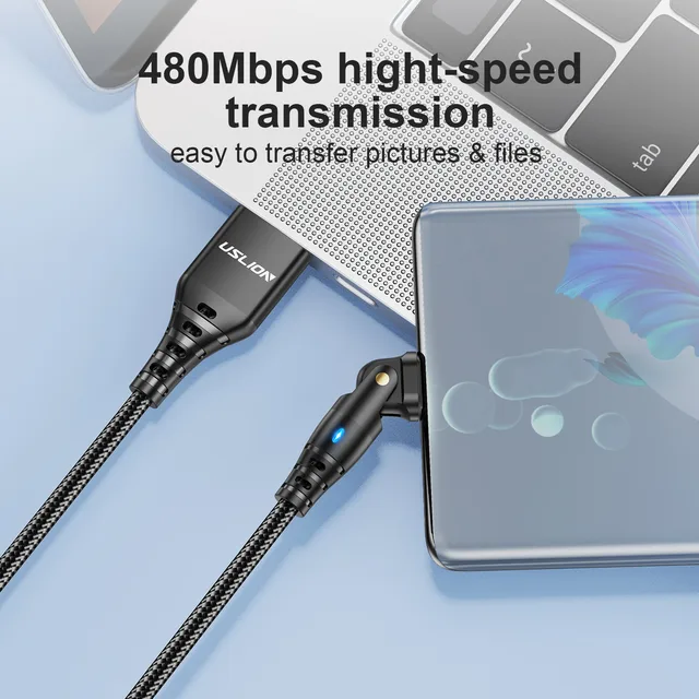 USLION Red Type C Cable 180 Rotate 3A Fast Charging Wire For Samsung Xiaomi Mobile Phone USB C Cable Type C Charger Data Cables 4