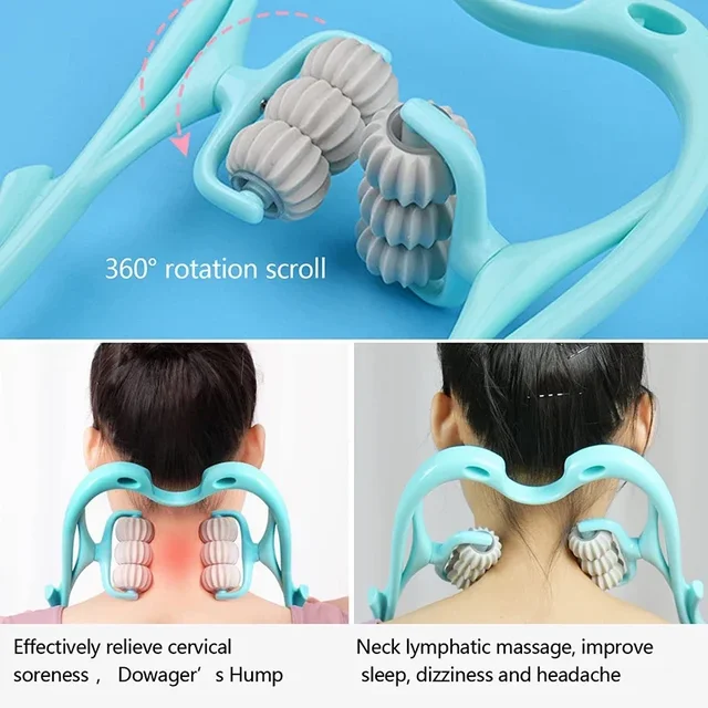 6-Wheel Cervical Spine Massage Roller Office Manual Multi-Function Relief Back Waist Shoulder Neck Clip Sports Equipment 4