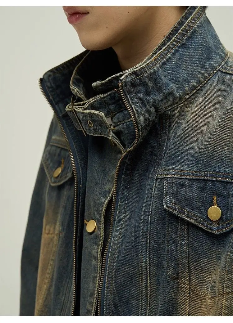 Short Japanese Distressed Denim Jacket Men Women Retro Fake