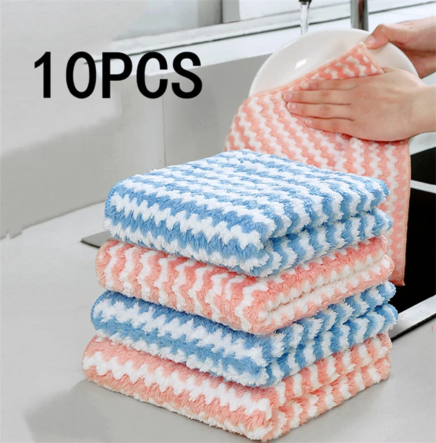 10PCS Microfiber Thick Kitchen Towel Dishcloth Kitchen Rags Gadget  Non-stick Oil Table Cleaning Wipe Cloth Scouring Pad Tools - AliExpress