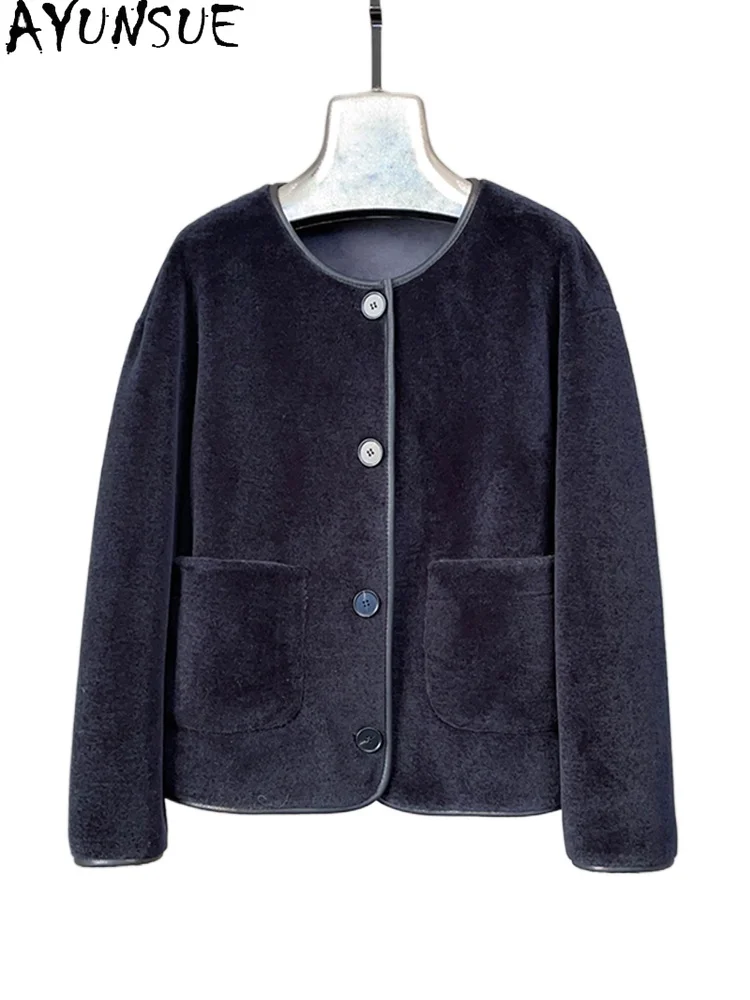 AYUNSUE 96% Sheepskin Winter Granular Wool Sheep Shearing Coat Women's Short Style Fur Integrated Whole Lamb Fur Coat LJ1180