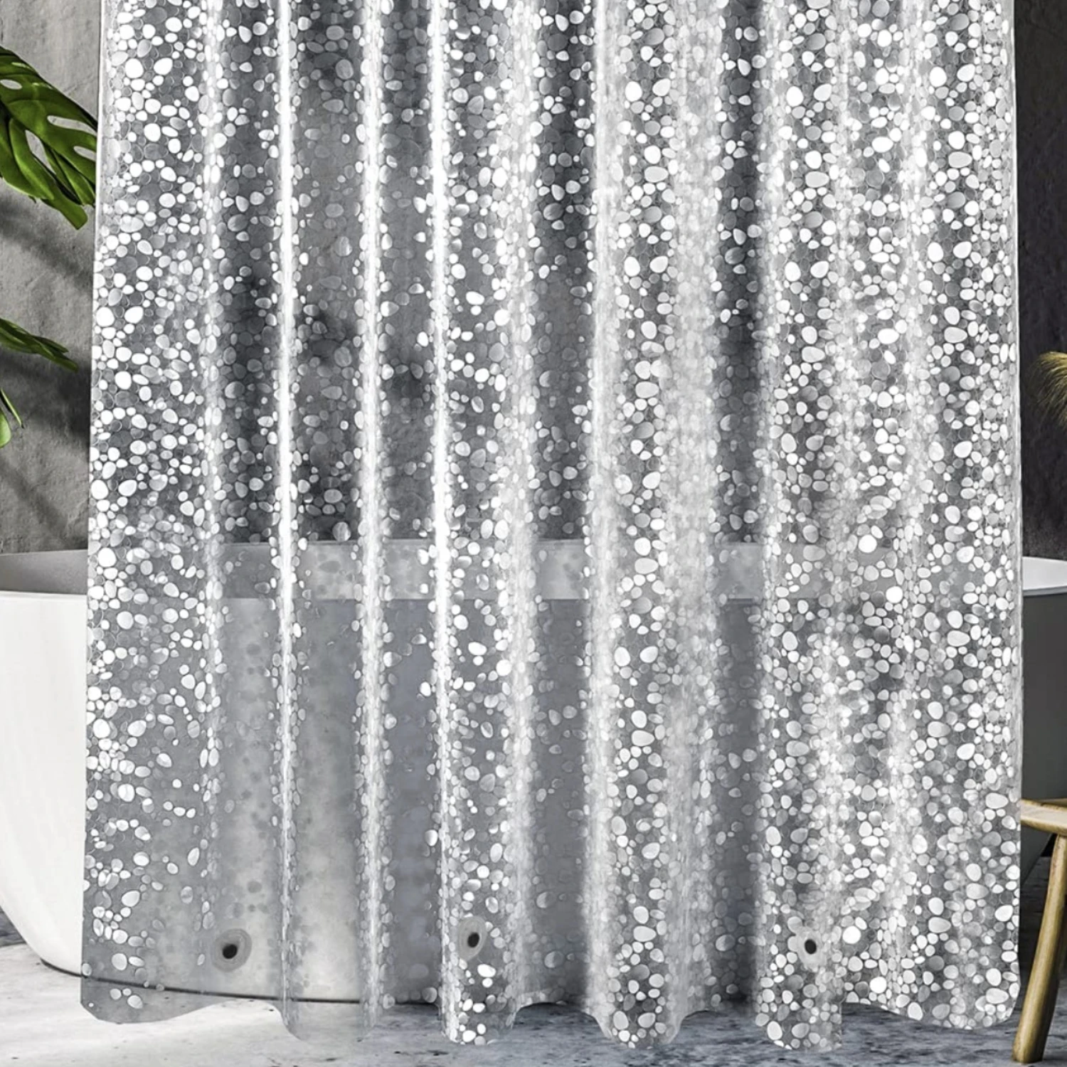 1pc Pebble Clear Shower Curtain Liner, 71" X 71", PEVA 3D Plastic Shower Liner With Rustproof Metal Grommets And Weighted Magnet