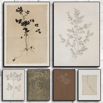 Poster Vintage Minimalista con Disegno di Ramo d'Ulivo, Schizzo Botanico di Pianta ed Erba, Dipinto su Tela, Arte Murale, Immagini per Arredamento Interno